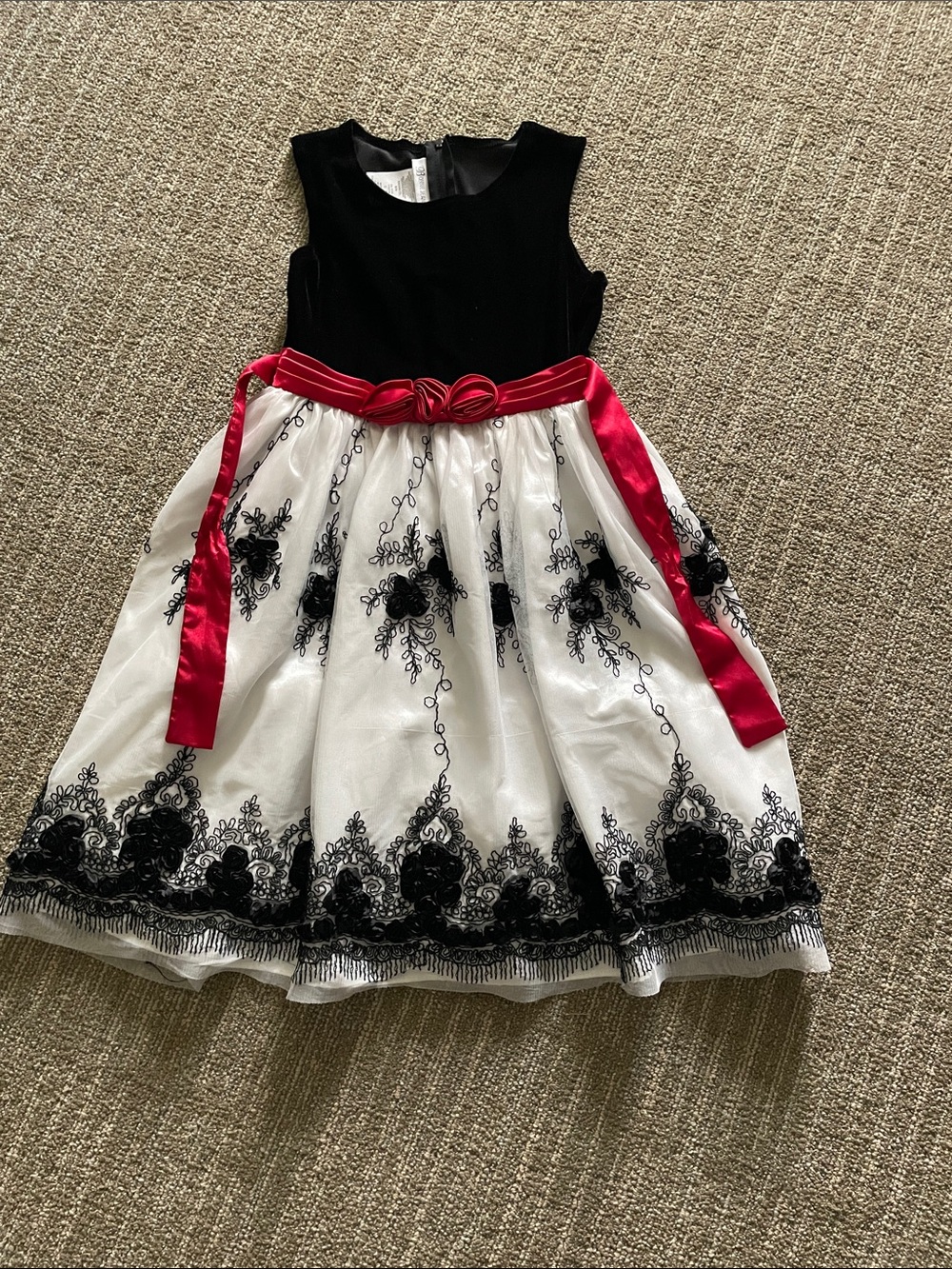 Bonnie Jean Black, White & Red Satin Sash Formal Dress
